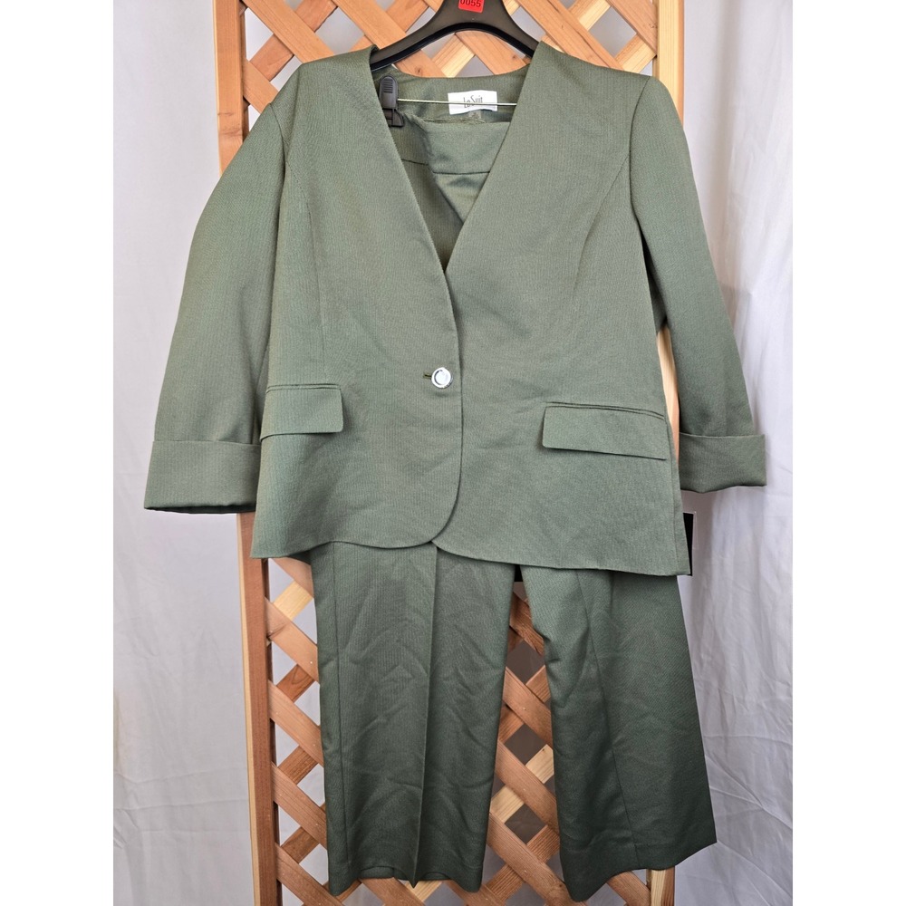 Le Suit Pant Suit Womens 18 Hunter Multi Green Textured 2PC Set - New